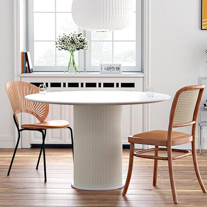 MIXL-Modern White Circular Kitchen Tables,47 Inches Round Dining Room Table, White Circle Dinner Tables for 6-8 People, Farmhouse Dining Table for Corner, Kitchen, Coffee, Cafe and Restaurant