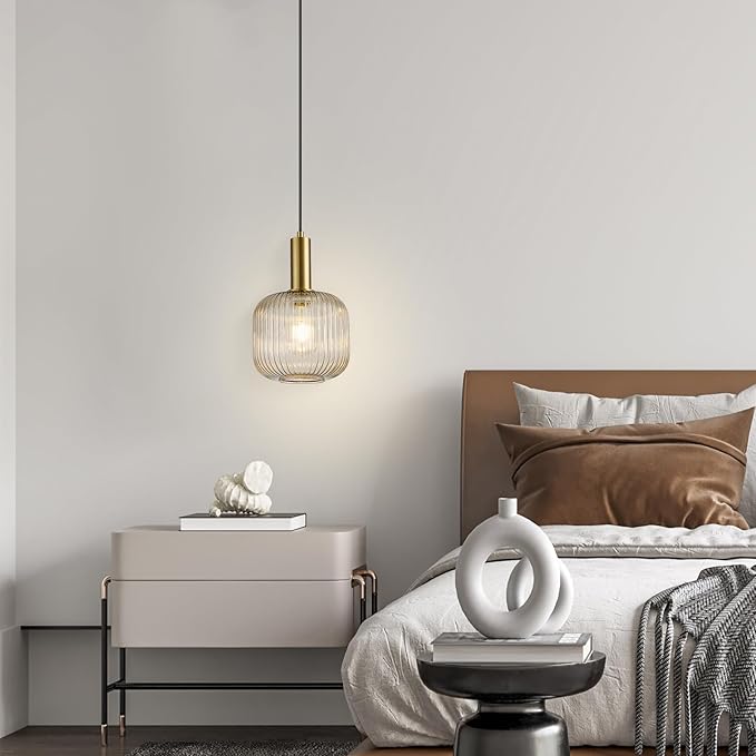 8 Inch Amber Glass Pendant Lights Small Modern Chandelier Pendant Lighting Mid Century Hanging Lights Adjustable Kitchen Island Light for Dining Room Bedroom Hallway