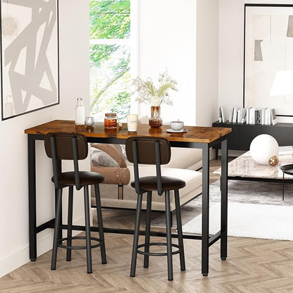 AWQM 47.2"" Pub Height Table Set for 4,Kitchen Dining Set with 2 Bar Table Table and 4 PU Leather Stools with Backrest,for Breakfast Nook,Living Room,Small Space,Bar,Rustic Brown & Brown, APHT-2