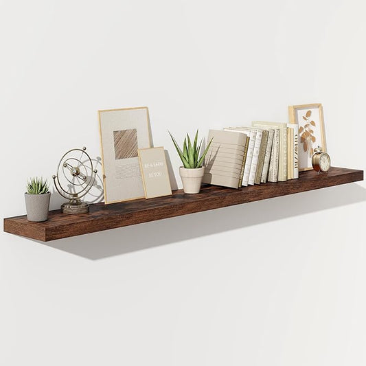 Fun Memories 72 Inch Floating Shelves for Wall, Fireplace Mantel Shelf with Invisible Heavy Duty Bracket, 8 Inch Deep Storage Shelf for Living Room, Kitchen, Farmhouse, Brown