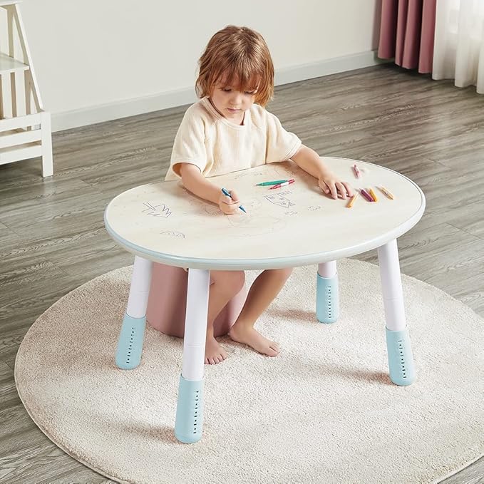 Children's Table, Height Adjustable Kids Play Table, Graffiti-Ready Kids Art Table. Suitable for Home & Kindergarten, Blue