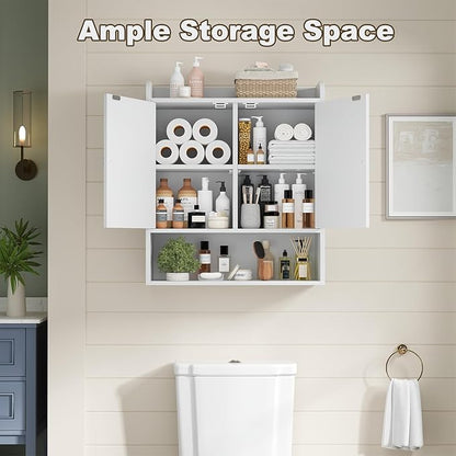EasyCom 22" W x 26" H Bathroom Wall Cabinet, Farmhouse Medicine Cabinet with Adjustable Shelves and 2 Barn Doors, Over The Toilet Storage Cabinet for Bathroom,Kitchen,Living Room,White