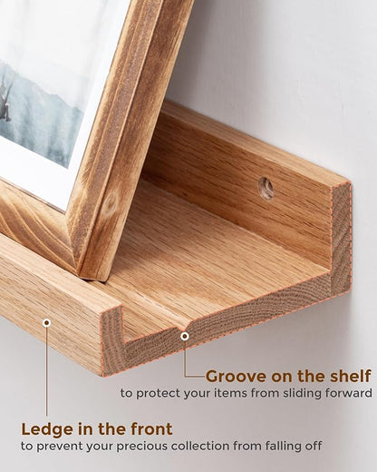 Axeman Oak Picture Ledge Shelf, 55 Inch Floating Shelves Set of 2, Solid Oak Wood Wall Shelves with Lip, Wall Decor Storage for Bedroom Living Room Bathroom Kitchen Nursery Photo Picture, Natural Oak