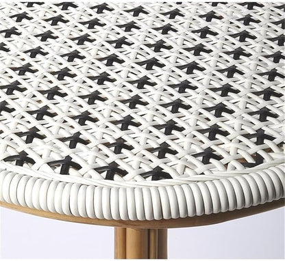Beaumont Lane Island Living Rattan Bistro Table, White and Black Finish, 23.5 x 23.5 x 29 in, PE Plastic Weave, Lightweight Transitional Design Dining Table for Outdoor or Indoor Use