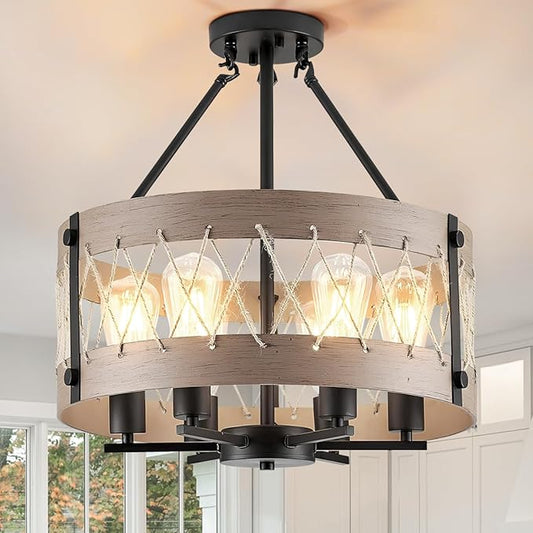 A Million D20'' Farmhouse Chandelier, 6-Light Adjustable Dining Room Light Fixture Kitchen Island Lighting, Rustic Drum Chandelier Hanging Lights for Entryway Foyer Bedroom Living Room