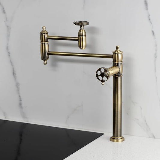 Kingston Brass KS3703RKZ Wendell Two-Handle 1-Hole Deck Mount Pot Filler Faucet with Knurled Handle in Antique Brass
