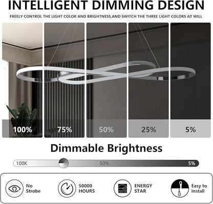 Large Led Chandeliers for Dining Room 59.06in Big Pendant Light for Kitchen Island Dimmable with Remote Ceiling Hanging Pendant Light Height Adjustable for Living Room