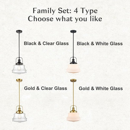 DEYNITE Nautical Gold Pendant Light Fixtures Milk White Glass Schoolhouse Hanging Adjustable Light for Kitchen Bedroom Dining Bathroom