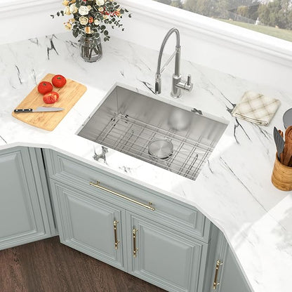 Kichae Kitchen Sink Undermount - 28 Inch Undermount Sink Single Bowl 16 Gauge Stainless Steel Kitchen Sinks Round Corner Basin