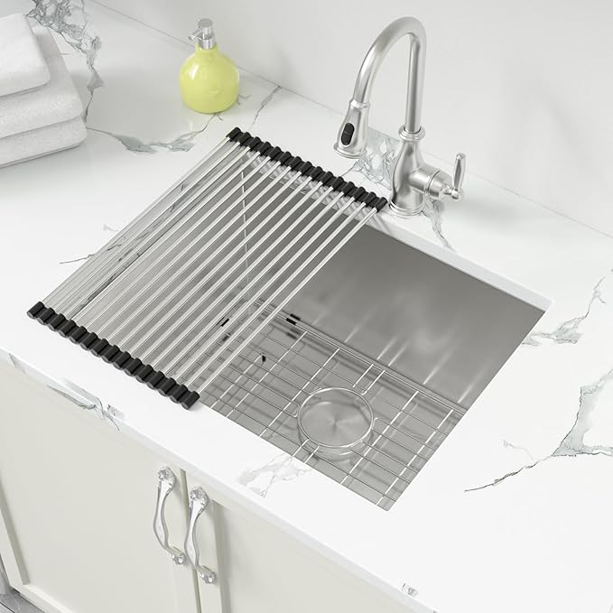 Sarlai Undermount Laundry Sink 24 Inch - 13 Inch Deep Undermount Laundry Utility Sink Single Bowl Kitchen Sinks 16 Gauge Stainless Steel Laundry Tub Sinks Basin