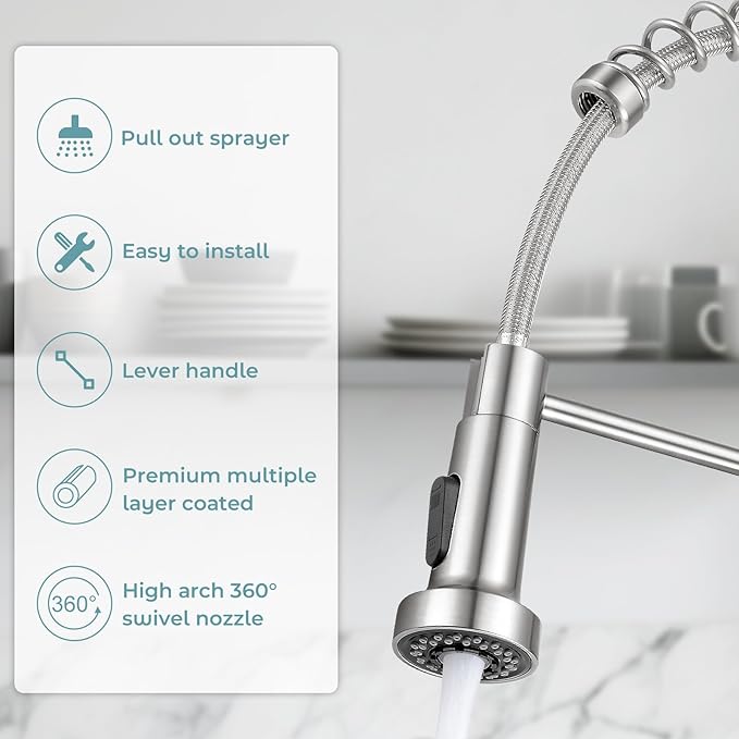 Kitchen Sink Faucet with Soap Dispenser,Commercial Single Handle Kitchen Faucets with Deck Plate (Brush Nickel)