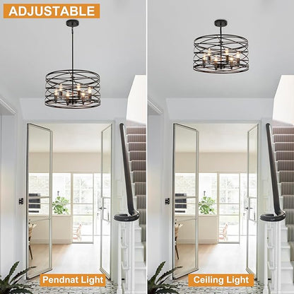 WILON 6-Light Pendant Lights Kitchen Island,19.68'' Spiral Cage Pendant Lights,Adjustable Black Industrial Pendant Light Fixtures Retro Lighting for Kitchen Island, Living Room, Bedroom