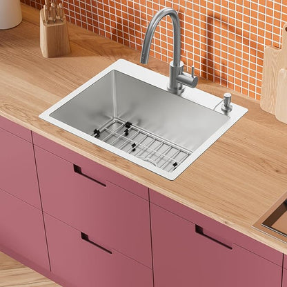 22x18 Inch Kitchen And Bar Sink - Stainless Steel Drop In Small Single Bowl Kitchen Sink With Bottom Grid,Soap Mat And Drain Assembly Set