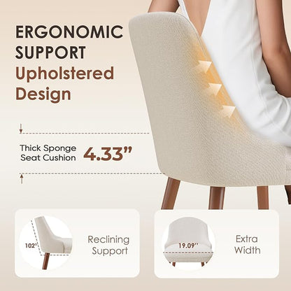 MALOL Dining Chairs Set of 2, Upholstered Dining Room Chair with Wood Legs, High-Back Padded Kitchen Chairs for Dining Room/Restaurant/Cafe, Beige