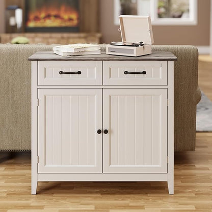 Bealife 32" Buffet Cabinet, Kitchen Island with Storage, Coffee Bar Cabinet with 2 Drawers and Adjustable Shelf, Kitchen Storage Cabinet for Dining Room, Living Room, Entryway (Grey)