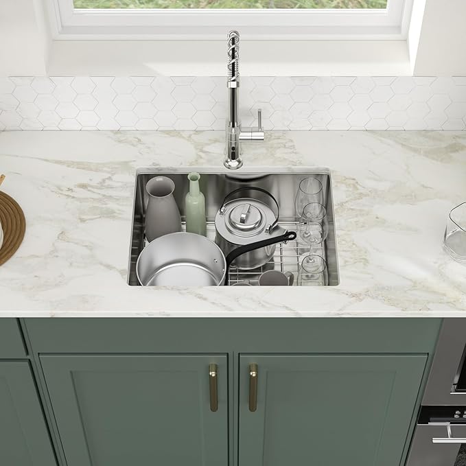 Logmey 23 Inch Undermount Kitchen Sink - 23x18 In Handmade Stainless Steel kitchen Sinks Undermount Bar Sink Single Bowl 16 Gauge RV Sinks Prep Basin 23x18x9 Inches