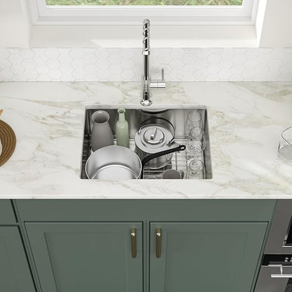 Logmey 23 Inch Undermount Kitchen Sink - 23x18 In Handmade Stainless Steel kitchen Sinks Undermount Bar Sink Single Bowl 16 Gauge RV Sinks Prep Basin 23x18x9 Inches