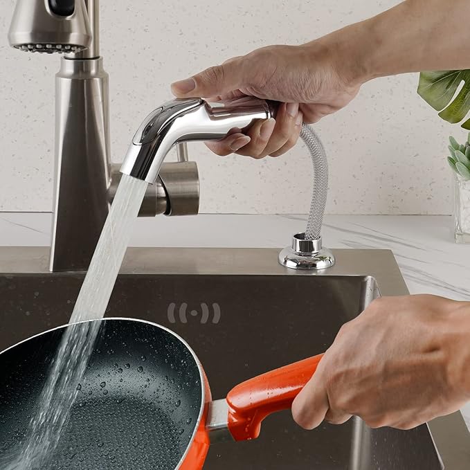 Universal Sink Sprayer Attachment for Faucet, Kitchen Side Sprayer Head Compatible with Delta, Moen, Kohler and Other OEM Brands Pull Out Spray Head, Chrome Finish, Ergonomic Design