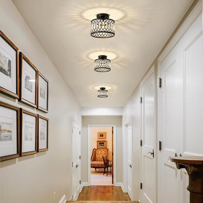 Pevfah Crystal Black Ceiling Light, Modern Semi Flush Mount Ceiling Lighting Fixture, Round Hallway Lighting Fixtures for Kitchen Entryway Bedroom Laundry Room, 1-Light, 9 Inch