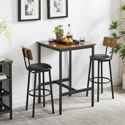 Bar Table Set for 2 with 2 PU Upholstered Stools, Pub Bistro Dinning Table and Stools with Backrest, Counter Height Bar Table Set for Apartment, Kitchen, Small Space
