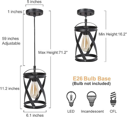 LOG BARN Farmhouse Cage Pendant Light Fixtures, Rustic Industrial Hanging Pendant Lighting with Brushed Finish for Kitchen Island, Foyer, Hallway, Bedroom and Entryway