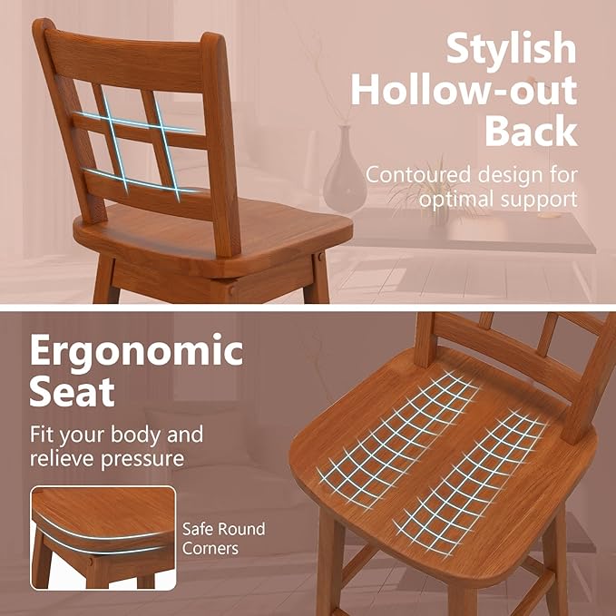 Giantex 24.5" Bar Stools Set of 2, Farmhouse Swivel Barstools with 6-Grid Hollow Back & Ergonomic Contoured Seat, Footrest, Wooden Counter Height Bar Stools for Kitchen Island, Bar, Cafe, Walnut