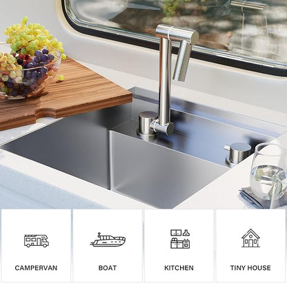 TORVA RV Kitchen Sink, 16 x 17 x 9 Inch Undermount Bar Sink 16 Gauge Stainless Steel Single Bowl Sink with Foldable Faucet Cutting Board, Grey