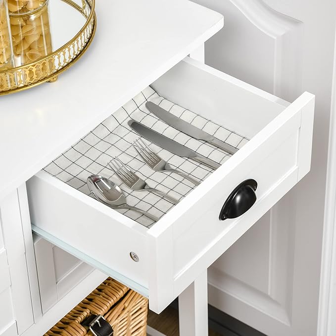 HOMCOM Sideboard Buffet Cabinet with Storage, Modern Coffee Bar Cabinet with 4 Drawers and Slatted Bottom Shelf, Console Table for Kitchen, Living Room, Dining Room, Hallway, White