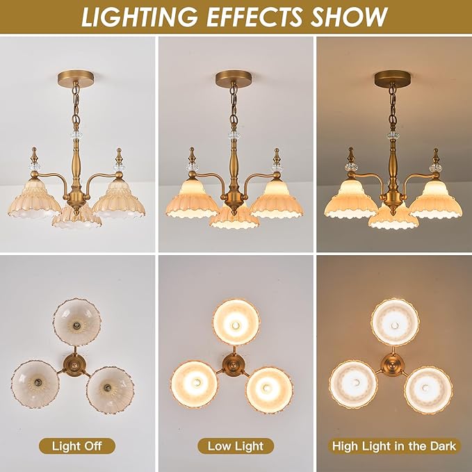 HDDFL Chandelier 3 Lights Chandeliers Lamp Modern Pendant Lighting Fixtures for Dining Room Entryway Living Room Bedrooms Kitchen Brown and Brass