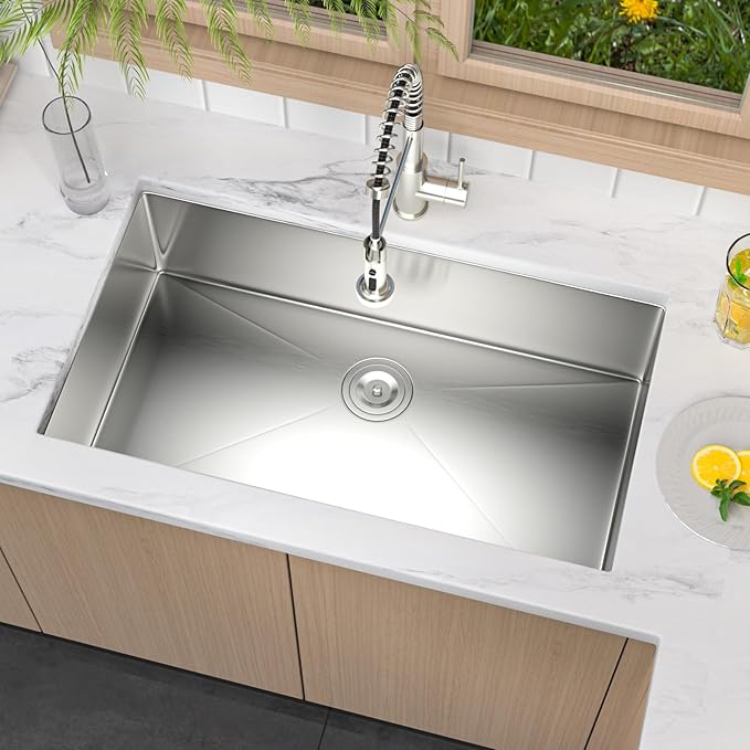 33 Inch Undermount Kitchen Sink 18 Gauge Stainless Steel Under Counter Sink Single Bowl Deep Handmade Single Bowl Kitchen Sink,33"x19"x9"