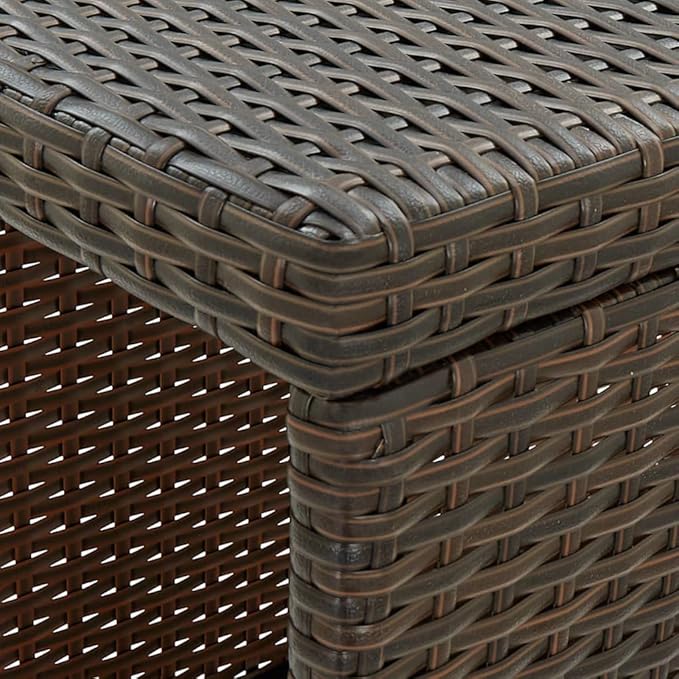 Brown Bar Table 47.2 x 23.6 x 43.3 in PE Rattan Counter Height Dining Table with 3-Tier Storage Shelf Steel Frame Indoor Outdoor Modern for Patio Kitchen Dining Room Pub