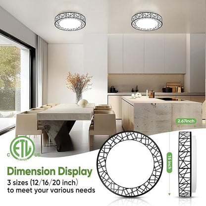 Lightania 16 Inch Flush Mount Ceiling Light, Modern Black LED Ceiling Light Fixture, 28W 2800LM 2700-6500K Adjustable, Dimmable Ceiling Lights for Bedroom, Kitchen, Hallway, Bathroom, ETL Listed