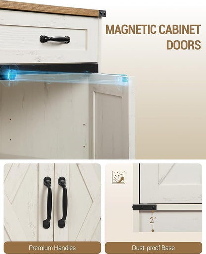 Hzuaneri Kitchen Storage Cabinet, Buffet Cabinet with Storage, Modern Farmhouse Sideboard Cabinets with Drawer, 31.5" Coffee Bar Cabinets with Doors & Adjustable Shelves, for Kitchen, White Brown