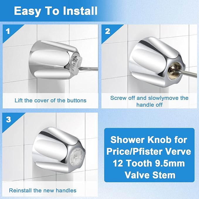 Tub Shower Trim Kit, Shower Knob 3 Piece and Bath Tub Spout, for Price/Pfister Verve and 3 Handle Tub Faucet, for 1/2" Copper Connection, 1/2" and 3/4" Male Thread Connection (Chrome)