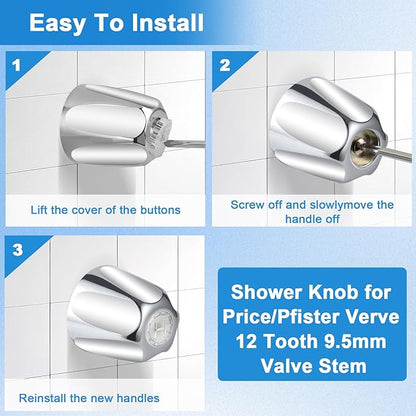 Tub Shower Trim Kit, Shower Knob 3 Piece and Bath Tub Spout, for Price/Pfister Verve and 3 Handle Tub Faucet, for 1/2" Copper Connection, 1/2" and 3/4" Male Thread Connection (Chrome)