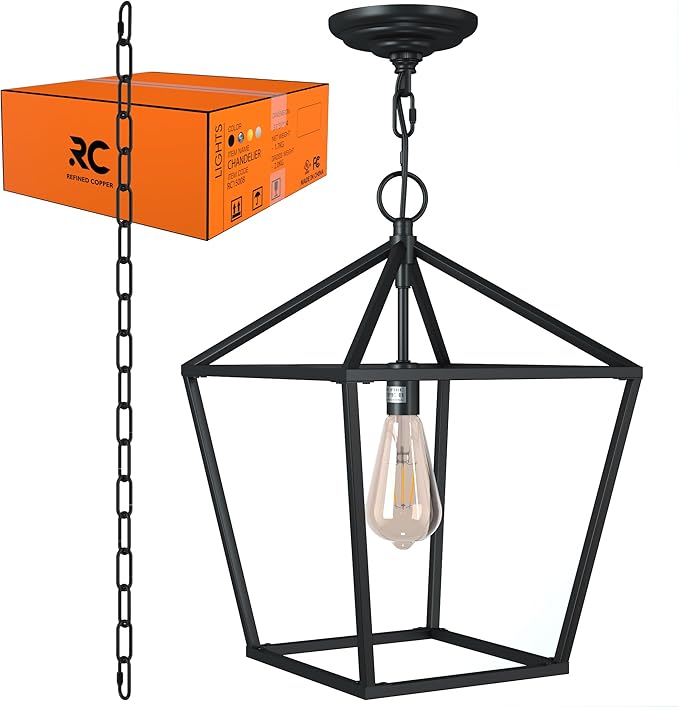Kitchen Island Light RC Ceiling Light Fixture 1-Light Hanging Pendant Light for Kitchen Island Chandelier, Metal Cage Entryway Fixture with Adjustable Chain, Vintage Industrial