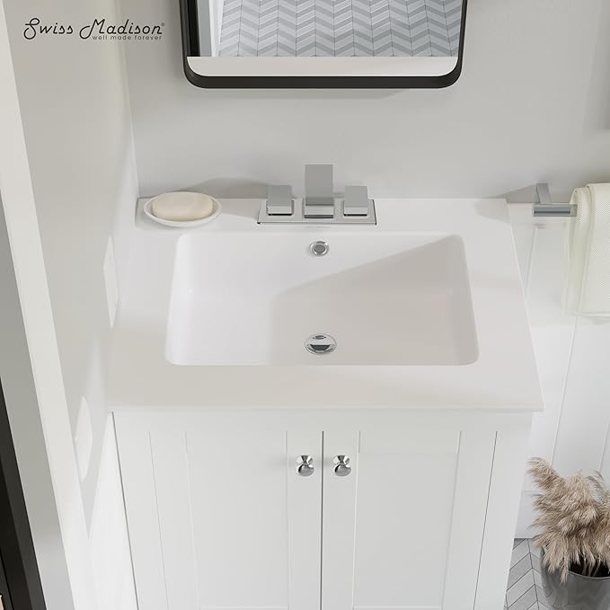 Swiss Madison Well Made Forever SM-VT327-3 Voltaire Vanity Top Sink, Glossy White