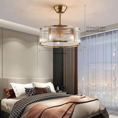 OUKANING Caged Fandelier Ceiling Fan with Light, Golden Ceiling Fans with Remote Control & Noiseless 35db - Farmhouse Rustic Bladeless Outdoors for Bedrooms, Dining Rooms, Kitchens and Living Rooms