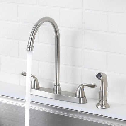 HOTIS Kitchen Faucet with Side Sprayer, 2 Handle 3 or 4 Hole Kitchen Sink Faucets 8 Inch RV Kitchen Faucet with Supply Lines, 360 Swivel Kitchen Faucet Brushed Nickel, HT-SLYT004L-S-1