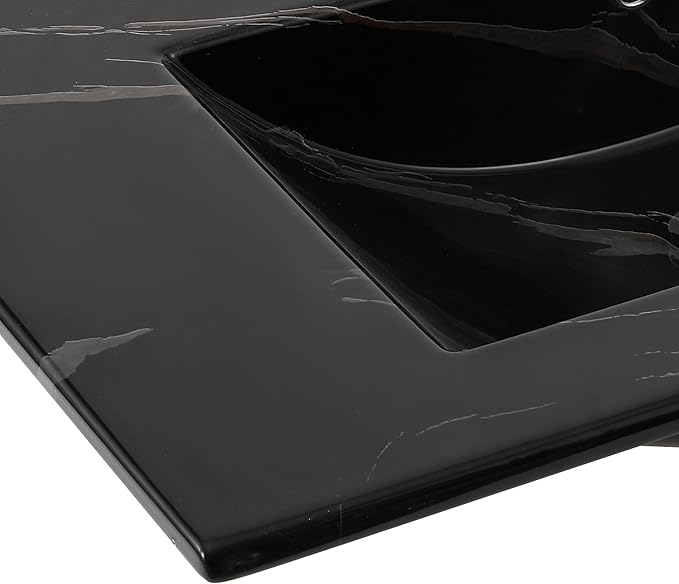 JONATHAN Y SNK1002D Ancillary 3-Hole 30 in. W x 18.25 in. D Classic Contemporary Rectangular Ceramic Single Sink Basin Vanity Top, Black Marble Effect