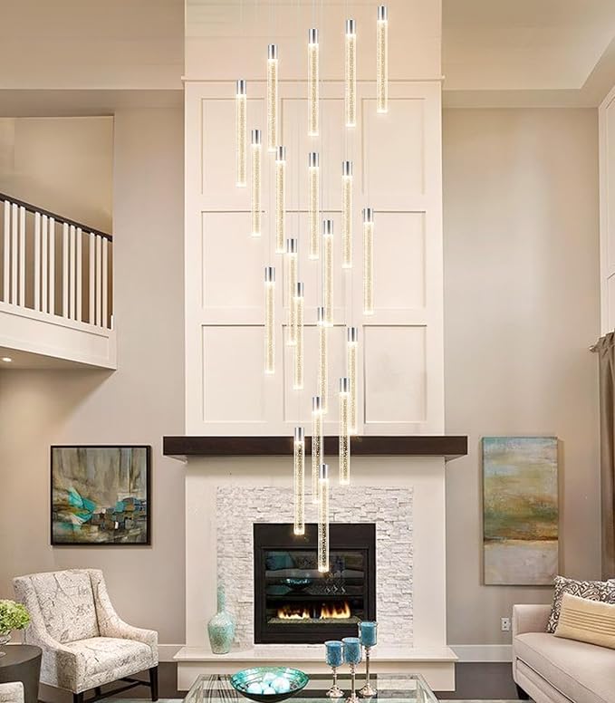 Crystal Chandelier 20-Lights Modern Led Crystal Chandeliers Long Large Spiral Chandeliers for High Ceilings Staircase