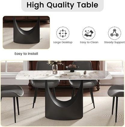 Large Sintered Stone Dining Table 63 Inch, Minimalist Rectangle Kitchen Table with Durable 12mm Top, Anti-Scratch Metal Base, Multifunctional Conference Desk for Dining Room