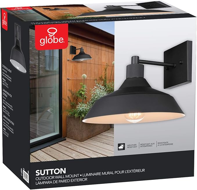 Globe Electric Modern Farmhouse Wall Sconce, Matte Black, 12 x 11 x 9 inches, Indoor/Outdoor, Kitchen, Porch Decor, 60W Bulb
