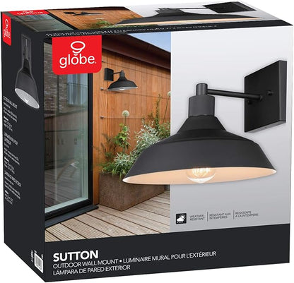 Globe Electric Modern Farmhouse Wall Sconce, Matte Black, 12 x 11 x 9 inches, Indoor/Outdoor, Kitchen, Porch Decor, 60W Bulb