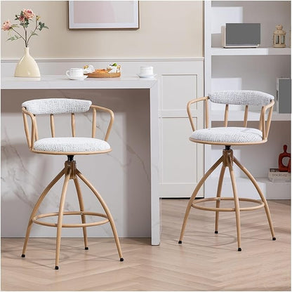 26'' Swivel Counter Height Bar Stool, Set of 2- Fabric Seat with Water Transfer Printed Metal Frame, Modern Industrial Design Bar Chairs for Kitchen Island, Dining Room,for Living Room