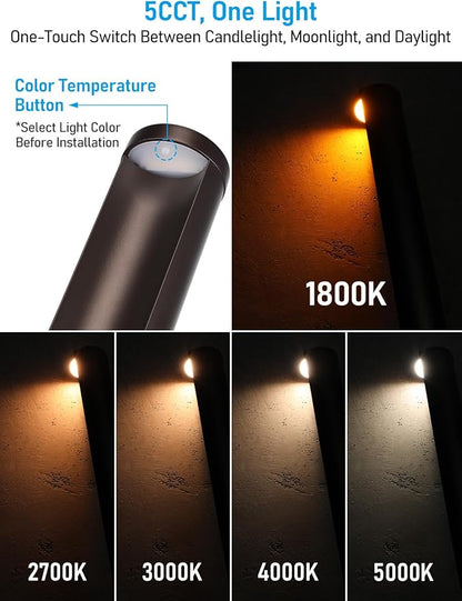 LEONLITE 5CCT Low Voltage Landscape Lights, 5W Anti-Glare LED Pathway Lights, Die-Casted Aluminum Housing, IP65 Waterproof for Outdoor Path Sidewalk Walkway, 1800K-5000K, ETL, Pack of 6