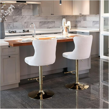 Golden Swivel Velvet Barstools Adjusatble Seat Height from 25-33 Inch,Modern Upholstered Bar Stools with Backs Comfortable Tufted for Home Pub and Kitchen Island,Beige,Set of 2