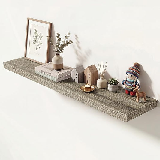 Dreamland 48 Inches Floating Shelves for Wall, 9.3" Deep Long Floating Shelves Set of 1, Large Display & Storage Shelf, Wall Shelf for Bathroom Bedroom Living Room Kitchen Office, Grey