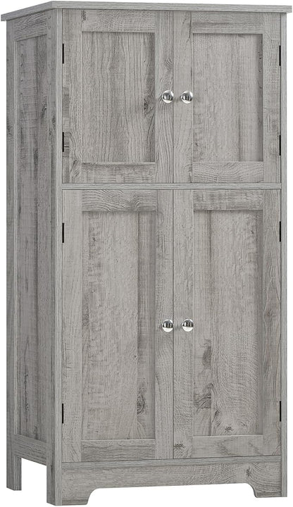 TEENFON Bathroom Floor Storage Cabinet, Freestanding Bathroom Storage Unit with 2 Adjustable Shelves & 4 Doors, 11.8 x 23.6 x 42.7 Inches, Grey
