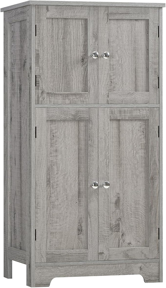 TEENFON Bathroom Floor Storage Cabinet, Freestanding Bathroom Storage Unit with 2 Adjustable Shelves & 4 Doors, 11.8 x 23.6 x 42.7 Inches, Grey
